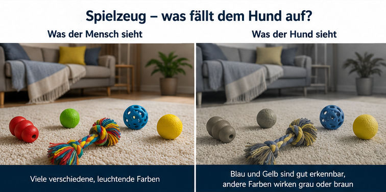 Spielzeugfarben aus Sicht von Mensch und Hund